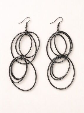 Layered Gunmetal Hoop Dangle Earrings - Women Jewelry